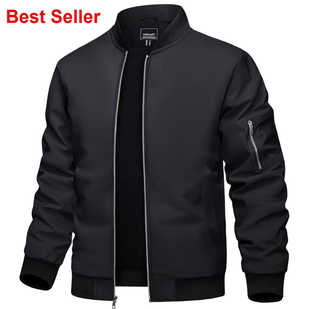 Lightweight Polyester Bomber Jacket With Multiple… - image 1